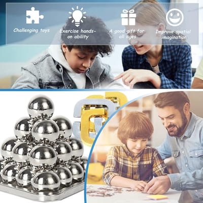 Metalen Puzzelset - IQ-testspel Hersenkraker - Hersentraining - Zinklegering Duurzaam - 15x15x5 cm - Antiek
