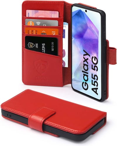 MobyDefend Hoesje - Geschikt voor Samsung Galaxy A55 - Luxe Leren Wallet Bookcase - Rood