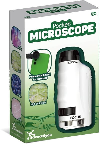 Science4you Mini-Zakmicroscoop voor Kinderen 6+ Jaar – Handmicroscoop Draagbaar met Handleiding vol Experimenten en Laboratoriumgereedschap, Educatief Speelgoedcadeau voor Jongens & Meisjes 6 7 8 9+