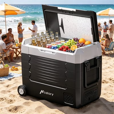 Hcalory 35L Compressor Koelbox – Elektrische Koelbox & Vriezer 12V/24V/230V – Inclusief Uitneembare Scheidingswand, Bluetooth App, Rollen & Uitschuifbare Trekgreep – Draagbaar voor Auto, Camping, Caravan & Thuis