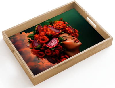 Dienblad hout 40x30 cm - Schootdienblad - Vrouw - Drankenfruit - Rozen - Borrelplank rechthoek - Plateau dienbladen