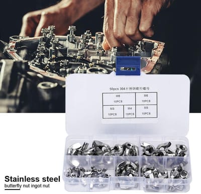 Dailygoods- Vlindermoer Set - 50 Stuks Roestvrij Staal - M3/M4/M5/M6/M8 - Corrosiebestendig - Draagbaar - Decoratieve Bevestiging - Moer
