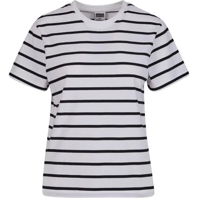 Urban Classics - Striped Boxy Dames T-shirt - 4XL - Zwart/Wit