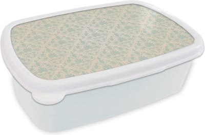 Broodtrommel Wit - Lunchbox - Brooddoos - Damast - Vintage - Pastel - Design - 18x12x6 cm - Volwassenen