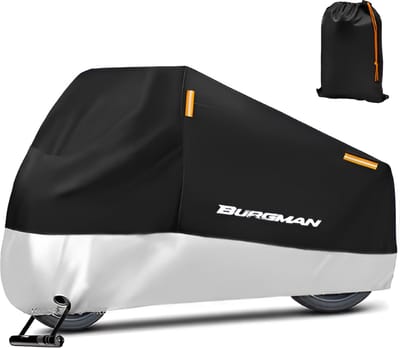 E-shop4u® - Motorhoes - Waterdicht - Outdoor Regen Protector Covers - UV Bescherming - Burgman 400/650/125 - L for 180-200cm - Zilver Met Logo