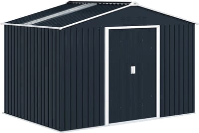 Tuinschuur - 277x195x192 cm - Tuinhuisje met Schuifdeuren & Ventilatieopeningen - Gereedschapsschuur - Opslagruimte Tuin - Tuingereedschap Bewaren - Buitenschuren - Tuinberging - Fietsenberging - Tuinhuis - Donkergrijs