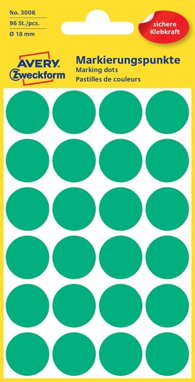 Avery 3006 Ronde Etiket 18mm  Groen