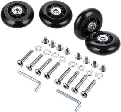 4 vervangende bagagewielen met lagers voor koffers, 70 x 24 mm, zwart, ideaal voor reparatie en vervanging