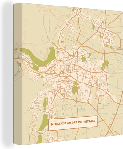 Canvas Schilderij Kaart - Neustadt an der Weinstraße - Stadskaart - Vintage - Plattegrond - 20x20 cm - Wanddecoratie