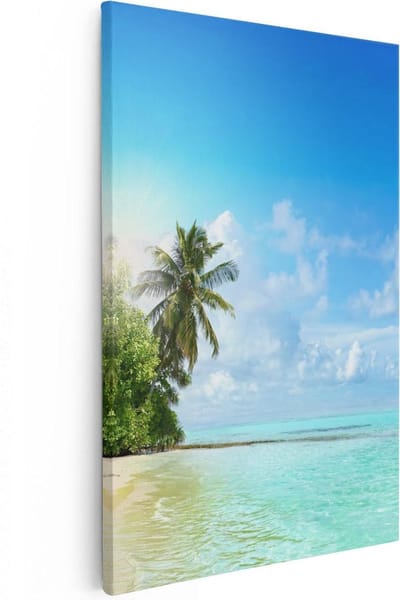 Artaza Canvas Schilderij Zee - 20x30 cm - Klein - Wanddecoratie Strand - Muurdecoratie Palmbomen - Kamer Accessoires Woonkamer