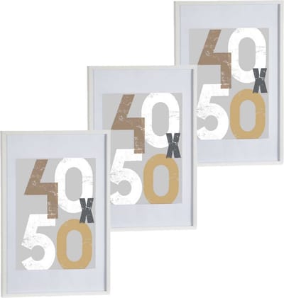 3x stuks houten fotolijst - wit - 50 x 70 cm - fotolijstje - met passe-partout - decoratie