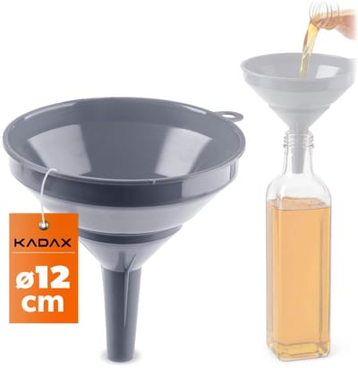 KADAX-trechter Ø 12 cm van voedselveilige kunststof, trechter met smalle uitloop, vulhulp voor flessen, keukentrechter, kunststof trechter voor in de keuken (grijs)