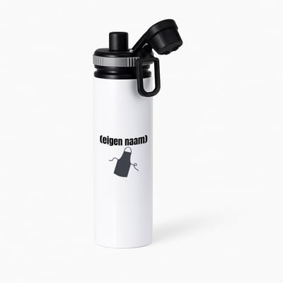 Hacebo® - schort waterfles met draaidop grijs - Kok - iemand die goed kan koken - met eigen naam - leuk cadeau voor iemand die chefkok is - cadeau - kado - water fles - 850ML