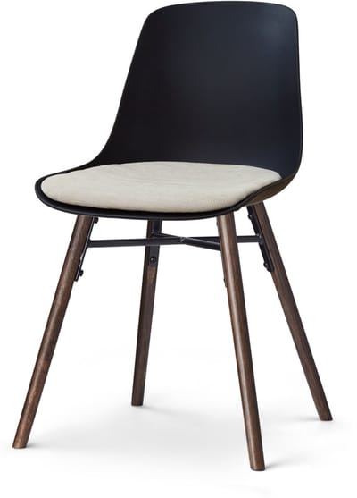 Nolon Nena-Liv Eetkamerstoel zwart met naturelbeige Zitkussen - walnoot houten onderstel