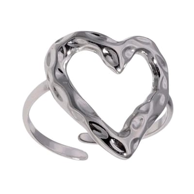 Aramat Jewels | Ringen | Brede Damesring Verstelbaar – Groot Open Hartje – One Size | Zilverkleur | |19mm | Staal | Volwassenen | Verkleurd niet