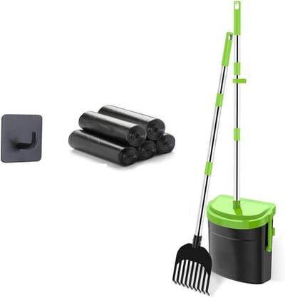 Pooper Scooper - Hondenpoepschep Hark - Huisdierafval Opruimen - Verstelbare Ergonomische Handgreep - 100 Zakken - Groen