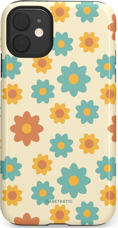 Casetastic hoesje geschikt voor Apple iPhone 11 - Dubbellaagse bescherming - Retro bloei - Fashion Case - Crème Mintgroen Goud Perzik