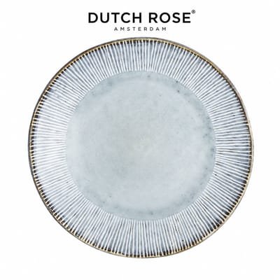 Dutch Rose Organic Bord Plat 21,5 cm Blauw - Stoneware Handgemaakt