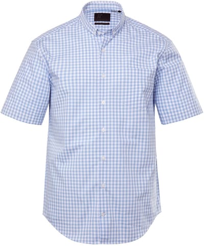 JP 1880 - Heren - Geruit overhemd klederdracht korte mouwen Modern Fit - Bluestone - Maat 3XL