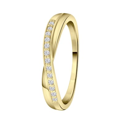 Lucardi Dames goldplated ring met zirkonia - Ring - Cadeau - Echt Zilver - Goudkleurig