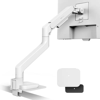 BenQ Ergo monitor arm 1 scherm wit BSH02 - Monitor standaard met gasveer voor schermen tot 45 inch en 20 kg - Zware uitvoering - Snelle montage - Geen wiebelen - Bovenklem en kabeltule in voet - Versterkingsplaat - VESA 75x75 en 100x100 mm