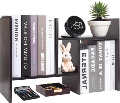 Verstelbare Houten Boekenplank voor Bureau, Desk Organizer en Uitbreidbare Display Rek, Zwart, Perfect voor Boeken en Decoratie