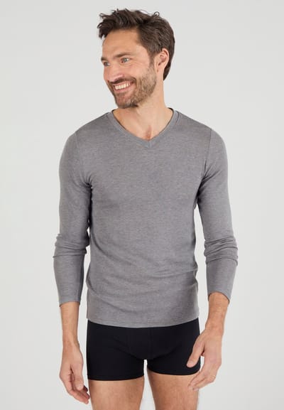 Damart - T-shirt met V-hals en lange mouwen fijn ribgebreid Thermolactyl Sensitive - Heren - Grijs - (86-93) S