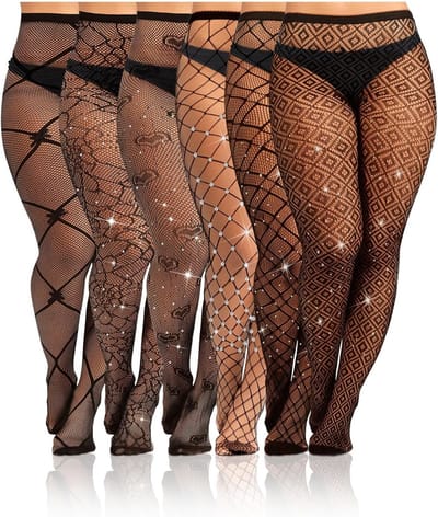 Zwarte Hoge Taille Visnet Kousen met Strass - Plus Size L/XL voor Dames, Sexy en Comfortabel