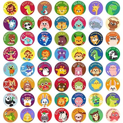 Motiverende Stickers - Dieren Cartoon - Kinderen Belonen - 56 Verschillende Ontwerpen - 1000 Stuks - Multicolor