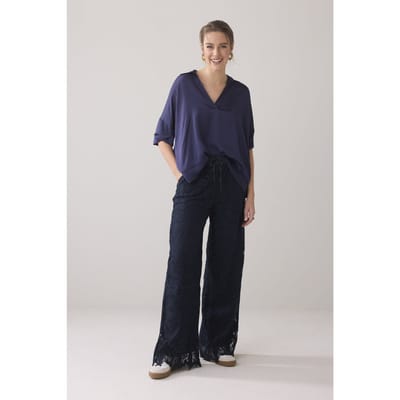 Summum Woman Long Pants Lace Navy Noir Size: 38 | Formal pants Outlet | Dames | Blauw