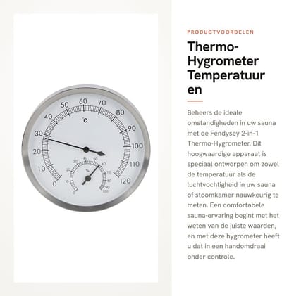 Dailygoods- Thermo-hygrometer 2-in-1 - Sauna Thermometer - Hygrometer - Roestvrij Staal - Temperatuur 10-120°C - Vochtigheid 0-100%