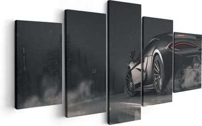 Artaza Canvas Schilderij Vijfluik Zwarte Sportwagen Auto Nabij Een Stad - 100x50 - Foto Op Canvas - Canvas Print