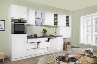 Goedkope keuken 300  cm - complete keuken met apparatuur Lorena  - Wit/Wit - soft close - keramische kookplaat - vaatwasser - afzuigkap - oven    - spoelbak