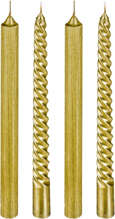 JJA - 4 gedraaide gouden en glitter kaarsen 25 cm
