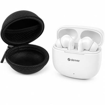 Denver - Draadloze - Bluetooth Oordopjes met microfoon + OpbergHoes - Bellen Gesprekken - Earphones - Earbuds - Oortjes + Oplaadcase - Wireless Earbuds - Draadloos - Wit