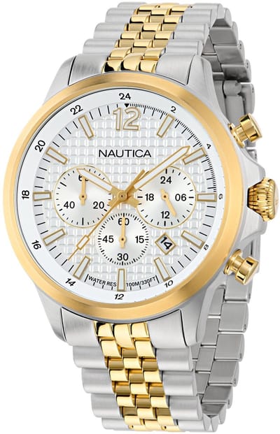 Nautica Nct Blueocean Quartz Analoog Horloge Tweekleurig Material 100% Roestvrij Staal & 100% Acero Inoxidablearmband 45 mm NAPBOF408