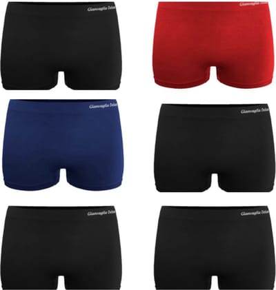 Gianvaglia - Damesboxers - naadloos - zwart - blauw - rood -Hoog model - Maat M/L - 6-Pack!