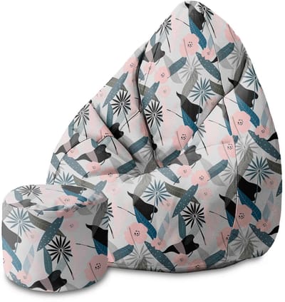 DreamRoots Velvet Zitzak voor Volwassenen – Luxe Beanbag met Voetsteun en Afneembare Hoes – Inclusief Vulling – 80x80x120 cm - Early Morning Flowers