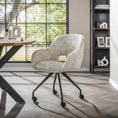 Dimehouse Set van 2 Eetkamerstoelen Met Wieltjes Springo Draaibaar Eagle Stof Crème - Chenille - Scandinavisch & Basic