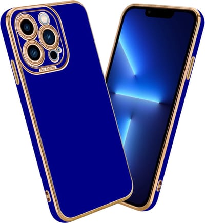 Cadorabo Hoesje geschikt voor Apple iPhone 13 PRO in Glossy Blauw - Rose Goud - Beschermhoes van flexibel TPU-silicone Case Cover en met camerabescherming
