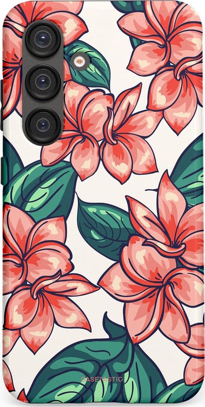 Casetastic hoesje geschikt voor Samsung Galaxy S25 - Dubbellaagse bescherming - Bloemenparadijs - Fashion Case - Petrol Koraal Perzik Wit