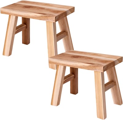5Five Krukje - 2x - teak hout - 31 x 19 x 25 cm - opstapje - krukje hout - planten krukje - voetenbankje