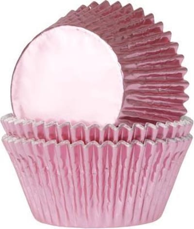 House of Marie Mini Cupcake Vormpjes - Folie Baby Roze - pk/36 - Baking Cups voor Muffins en Cupcakes