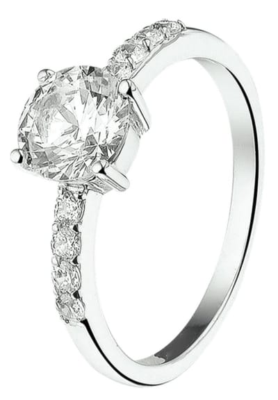 Schitterende Gerhodineerde Zilveren Zirkonia Ring 15,50 mm.