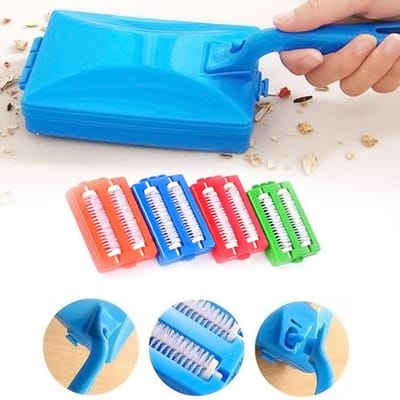 Handheld Huishoud Tapijtreiniger Borstel Dubbele Roller Bank Tapijt Tafel Kruimel Vuil Reinigingsgereedschap blue