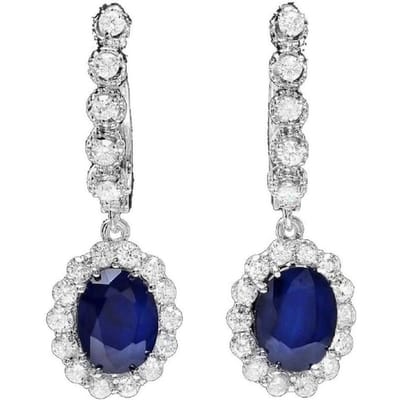 Huitan Nobele Damesoorbel Schitterende Ovalen Blauw/Witte Zirkonia Hanger Bruiloft Verlovingsfeest Dames Hangende Oorbellen Mode Sieraden Blue white