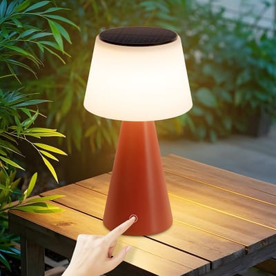 NETTLIFE Tafellamp LED - Rood - Zonne-energie - Touch Dimbaar - Oplaadbare Nachtlamp - 3600mhA Draadloos - met USB Oplaadbare Batterij - Modern - voor Woonkamer | Slaapkamer | Buiten