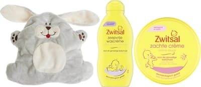 Zwitsal Cadeauset Baby & Cherry Belly Warmteknuffel Konijn - Zwitsal Zachte Creme Pot - Zwitsal Wascreme - Cherry Belly Baby Warmteknuffel