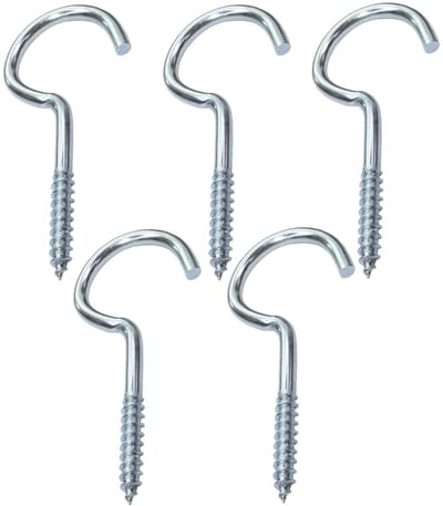 Dailygoods- Schroefhaken Set van 5 - Verzinkt Staal - Diameter 3,8 mm - Totale Lengte 70 mm - Haakopening 16 mm - Schroefdraad 5 mm - Haakjes