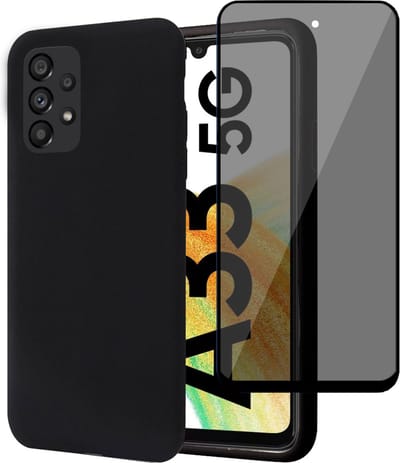 Hoesje geschikt voor Samsung A33 5G + Privé Screenprotector – Privacy Tempered Glass - Back Case Cover Zwart